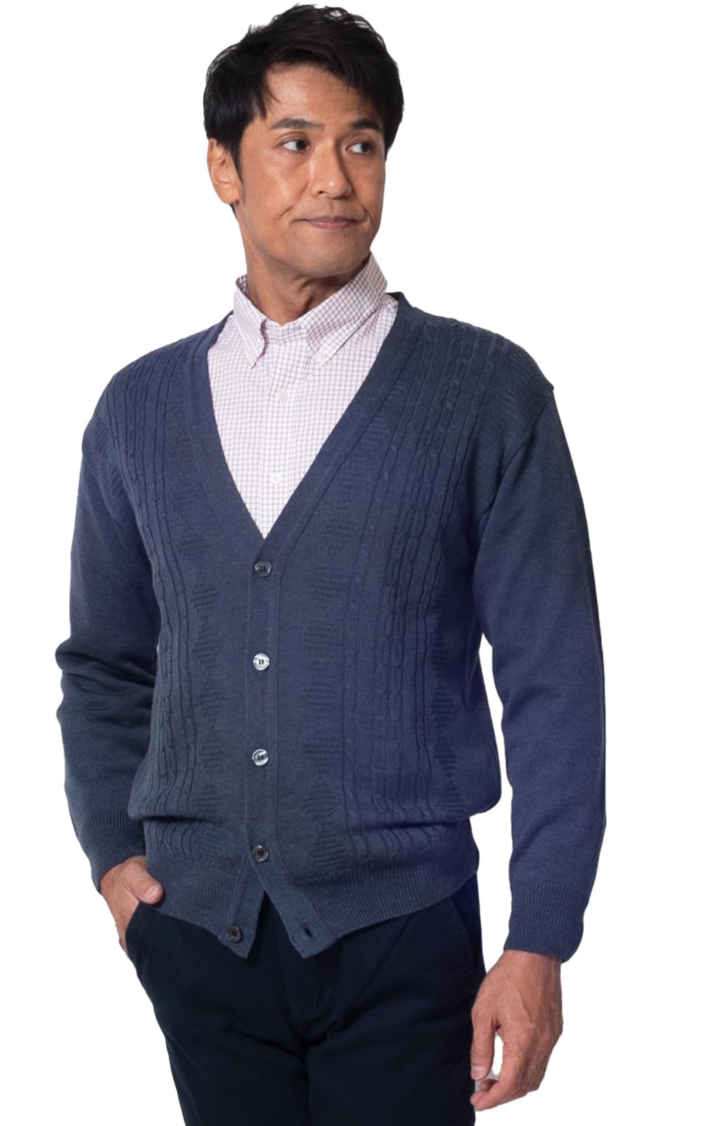 Amazon | [ユナイテッドゴールド] メンズ カーディガン 日本製 Vネック